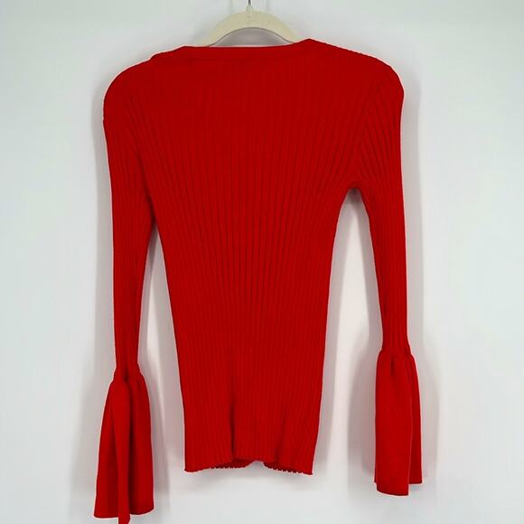 Cabi Flare Trumpet Sleeve Ribbed Cardigan Sweater Orange Red XS 5285 Top 90s Y2K - Picture 5 of 14